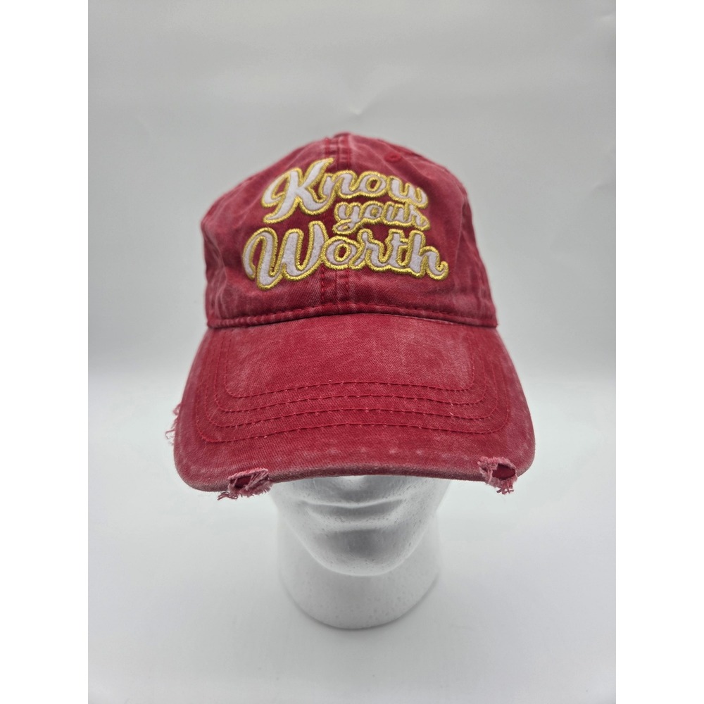 Unbranded Baseball Cap OS Red Women Know Your Worth Distressed Inspirational Hat